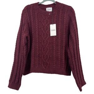 Stitches + Stripes Size Medium McHale Pullover Sweater‎ Plum Cable Knit Crewneck